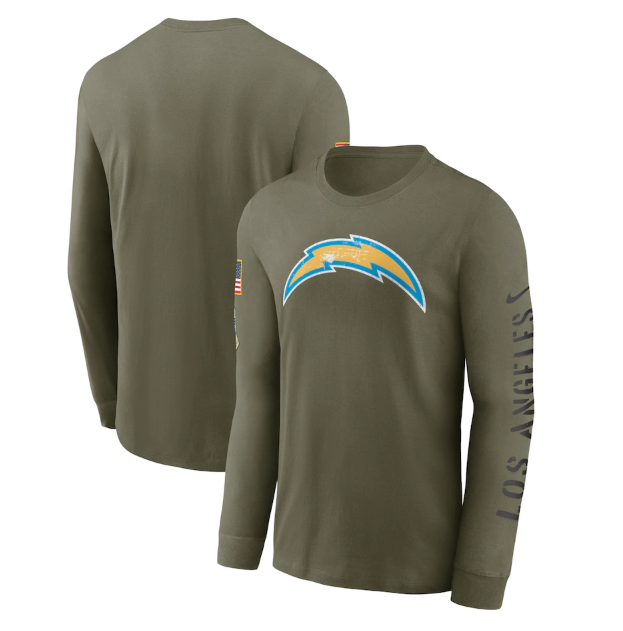 Men's Los Angeles Chargers 2022 Olive Salute to Service Long Sleeve T-Shirt Men's Los Angeles Chargers 2022 Olive Salute to Service Long Sleeve T-Shirt